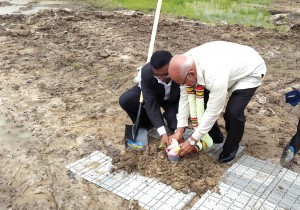 President Donald Ramotar and Bhushan Chandna, turning the sod for the construction of the new hotel back in July.