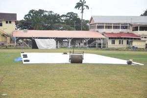 The covers on the pitch at Eve Leary ground says it all.