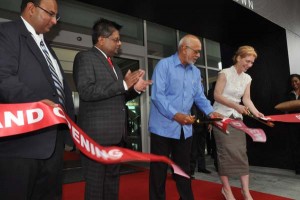 President Donald Ramotar and Senior Vice President of the Marriot International Inc., Brenda Durham during the ribbon-cutting ceremony of the Guyana Marriott Hotel.