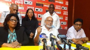  Presidential Candidate, Donald Ramotar [centre) flanked by other PPP/C candidates 