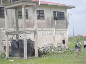 The northern side of the Grove/ Diamond Police Station (with the hole at extreme right)