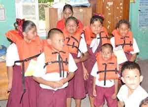 Students of the Batavia Primary School in their life jackets