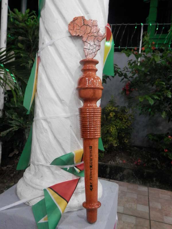 The Reparations Baton that was passed to Guyana to mark the staging of the event here.