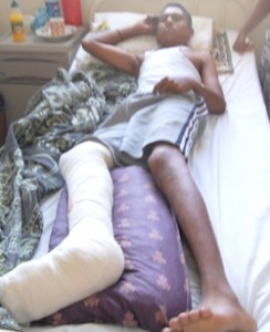 The injured Ajay Doodnauth in hospital