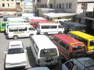 Some of the impounded minibuses  at the Brickdam Police Station. 