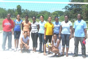 Some of the participants of the all fours volleyball tourney at the National Park yesterday.