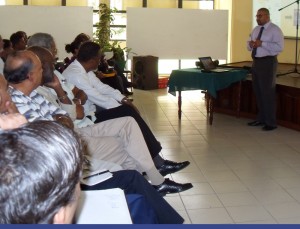Dr. Suresh Narine delivers the Earth Day 2009 lecture yesterday at the University of Guyana