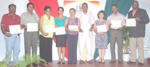 Representatives of some of the sponsors whose contributions were recognised by GASA display their certificates on Friday night at the Umana Yana.  