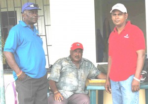 Three’s company! From left: New national youth selectors Michael Hyles Franco, Faizul Bacchus and Nazimaul Drepaul together for the first time as a team during the GTM Inter-County match in Essequibo.  