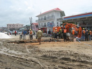 The road repairs shut down a section of Sheriff Street yesterday.