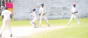 Ryan Rajmangal pulls during his defiant 59 in the  national under-19 trial match at Police yesterday.