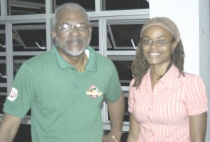 The two players to contest the best of five finals for the National title Frederick Collins (left) and Abigail McDonald pose for Kaieteur Sport yesterday.
