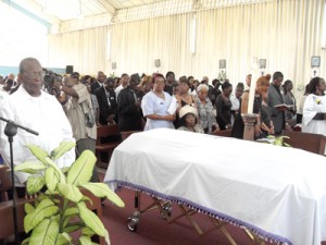 A section of those gathered to say farewell to Frederick Cox during the funeral service yesterday
