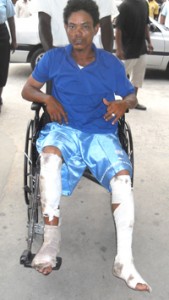Brutalised victim: Troy Small claims they beat him with a hammer