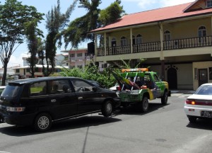 One of the vehicles being removed from the High Court compound on Monday 