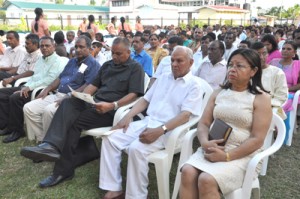 Junior Education Minister, Dr. Desiree Fox (right) and Dr. Yesu Persaud along with other invitees at the commissioning of the school. 