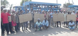 Some of the striking workers yesterday 