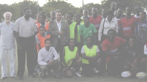 Members of the Private Sector Commission and national players pose for Kaieteur Sport yesterday, at the National Park.