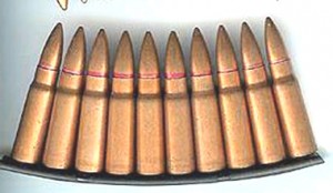 7.62 x 39 rounds used in Ak-47 and M-70 assault rifles.