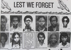 A clipping of the pictorial display mounted as part of the commemorative ceremony showcasing the images of the Guyanese who perished. 