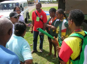 Cycling’s Heartbreak!!! Race Officials explaining to  Guyana’s IGG Team General Manager, Karen Pilgrim (right),  Naomi Singh, Merica Dick and Cycling Manager, Howard Williams  that they may have broken the race rules yesterday.