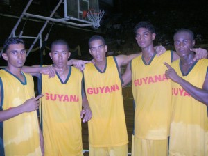 GOING FOR GOLD!!! Guyana’s Richard Mohandatt, Shelroy Thomas, Yannick Dundas, Akeem Kanhai and Orin Rose played important roles in Guyana’s win against French Guiana in IGG Male Basketball Competition. 