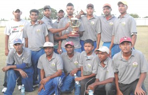 Champions Zeeburg celebrate their Barakat Brothers cricket title in West Demerara last Sunday.