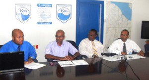 From left: PRO Timothy Austin, GWI Chief Executive Yuri Chandisingh, National Revenue Manager Earle Aaron and Director of Finance Ravin Paltoo