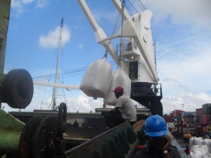  The loading of the ‘Pacific Clipper’ at the John Fernandes Wharf yesterday