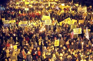 Protestors flood the streets of Copenhagen calling for climate justice.