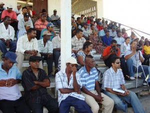 Farmers and officials at Black Bush Polder, Berbice,  during a meeting on Monday with the Minister of Agriculture.