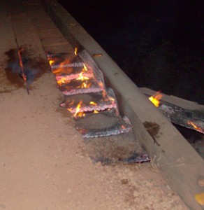 The main beams of the 45-metre bridge were completely destroyed