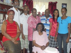 We are family! Relatives surround Beryl Nichols called ‘Sis’  yesterday during a prelude to her 99th birthday celebrations.