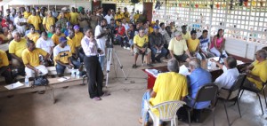 The meeting at Port Kaituma yesterday between miners and the GGDMA.