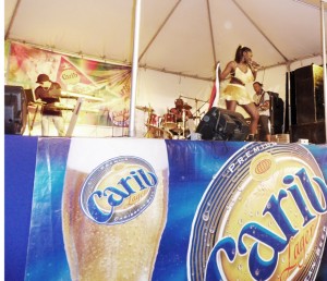 Reigning Carib Soca Monarch Vanilla on stage at Linden