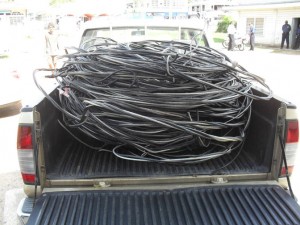 Some of the electrical wires seized from businesses in Berbice. 