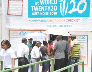 Fans at the Ticket centre in Guyana prepare to purchase T/20 World Cup tickets.     