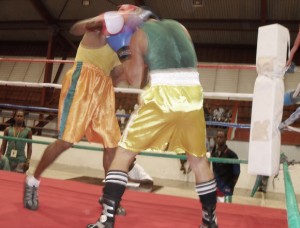 Jim O’Selmo (right) blocks up in his bout against Republican Nankumar Singh