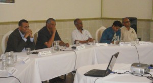 Members of the Panel on Climate Change. From far right, Dr. David Singh, Mahender Sharma, Winston Murray, Major General Retd. Joe Singh and Minister Robert Persaud.