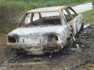 The burnt car