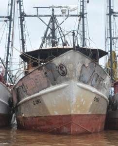 The damaged Captain Lloyd 97 at the McDoom Village wharf of Prittipaul Singh Investments. 