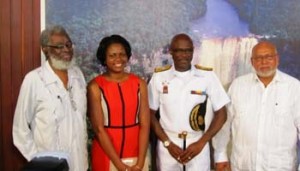 From left: Dr. Roger Luncheon, Mrs. Delicia Best, Rear Admiral Gary Best and President Ramotar    