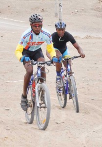 Ambrose and Husbands during practice for today’s competition in Mountain Bike race today.