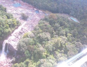 An overhead view of the dried up Amaila Falls and Kuribrong River