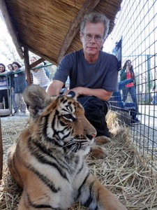 Petting a tamed tiger was breathtaking in the true sense.