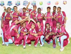 he victorious Windies girls celebrate victory over England on saturday. (WICB)