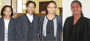 Attorneys-at-Law from left: Ms. Simone Ramlall, Denise Onica Hodge,  Madame Justice Roxanne George and Sandia Rebekah Harold-Ramnarine.