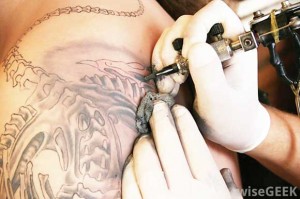 Needles poke through seven layers of skin as the tattoo is applied.