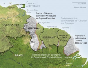 Arrow (left) shows the Guyana/Suriname disputed area 