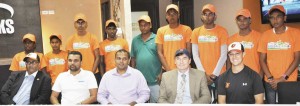 From left: GBL Robin Singh, E-Networks Managing Director Vishok Persaud, Minister of Sport Dr. Frank Anthony, US Ambassador to Guyana Brent Hardt and Justin Prinstein and International scout for MLB franchise the Baltimore Orioles pose for Kaieteur Sport.